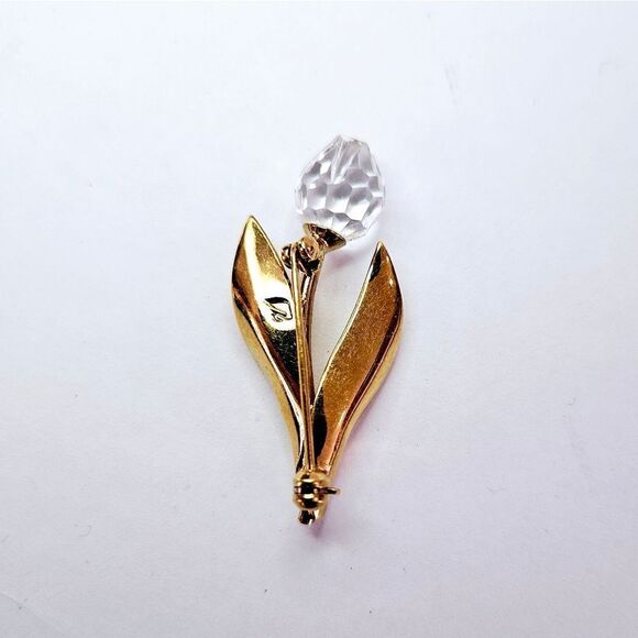 Vintage Swarovski® Crystal Memories Signed Swan Gold Plated Tulip Flower Brooch - Picture 3 of 5